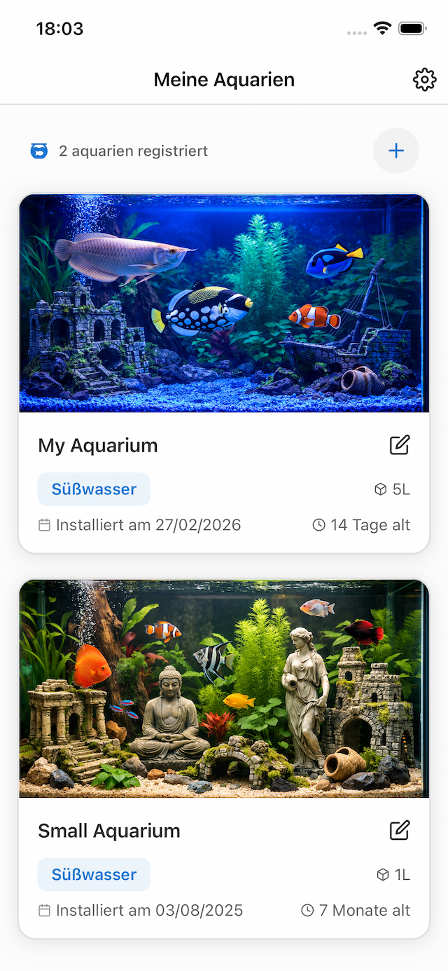 Acuaryo Aquarien-Listenansicht