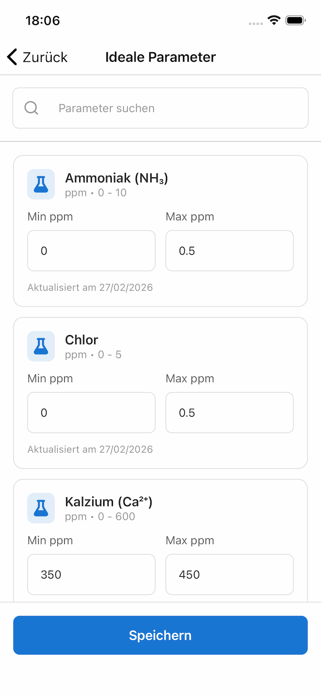 Acuaryo Idealparameter-Einstellungen