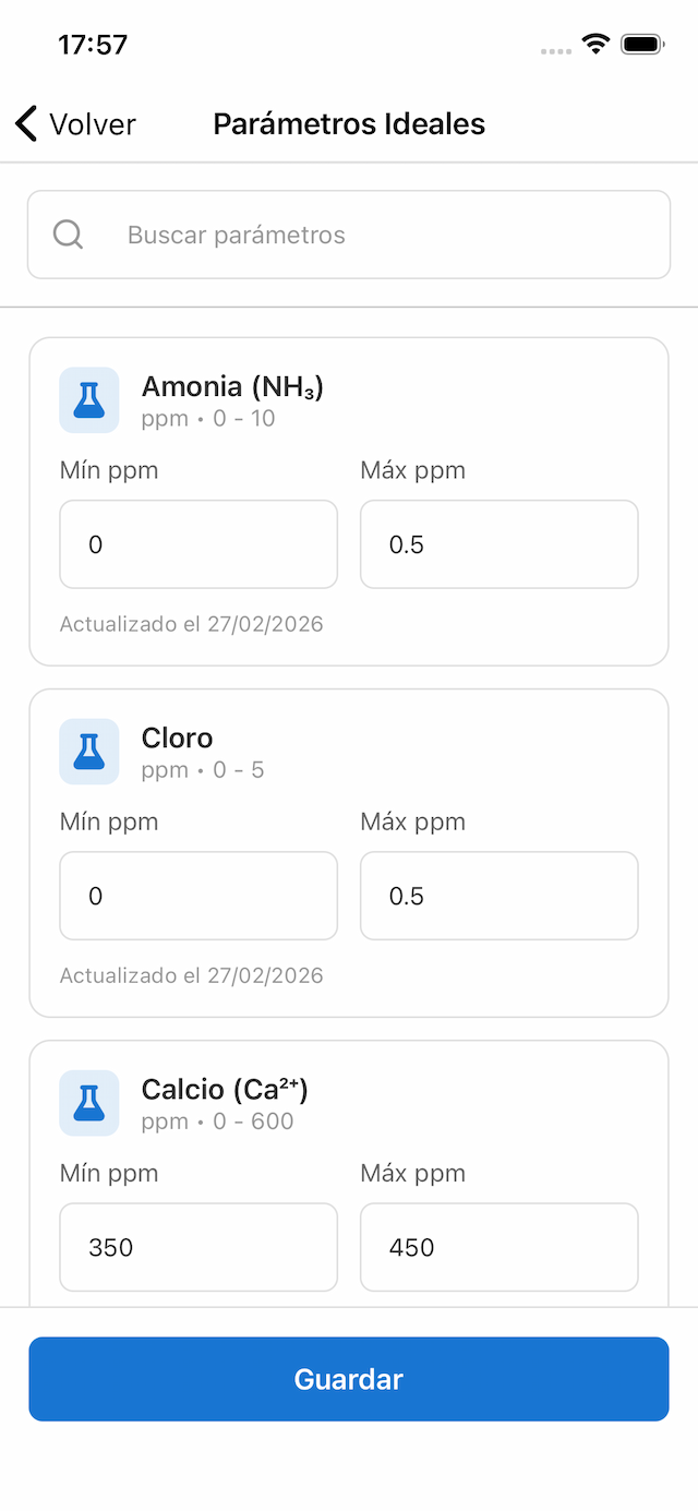 Configuración de parámetros ideales de Acuaryo