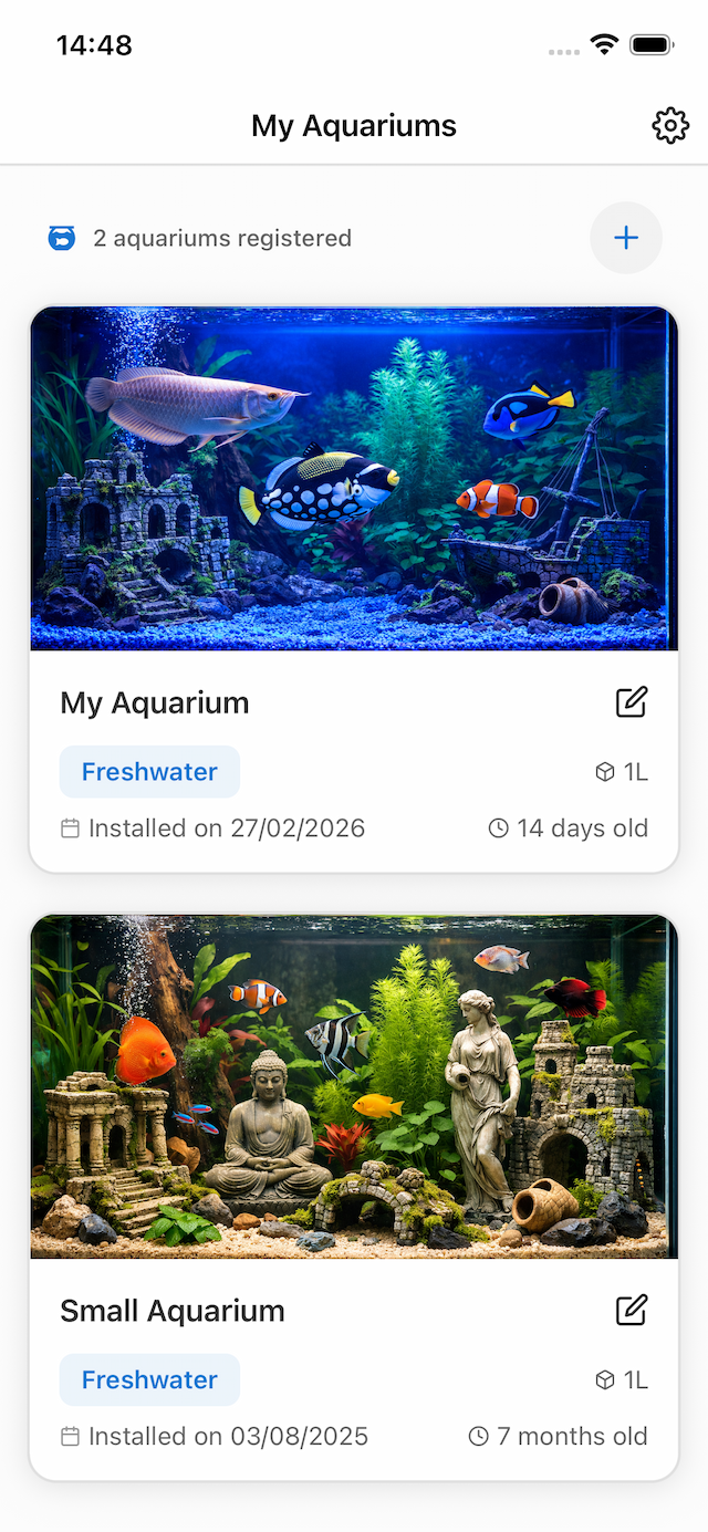 Acuaryo aquarium list screen