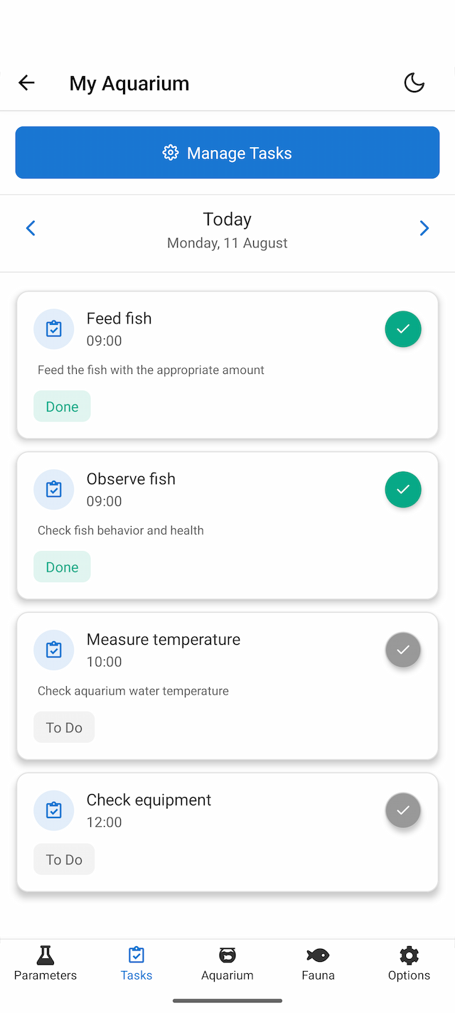 Tasks screen