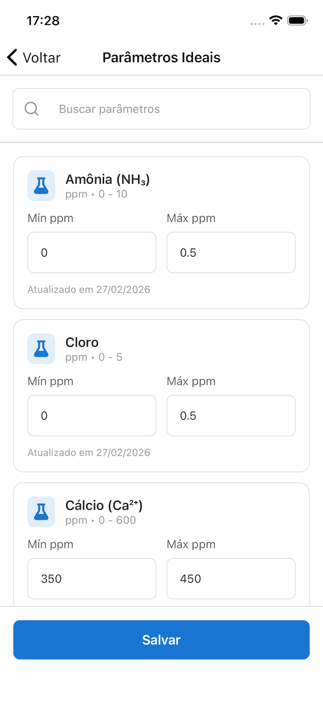 Configuração de parâmetros ideais no Acuaryo